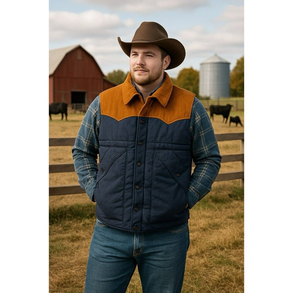 Men's Blue and Brown Vest